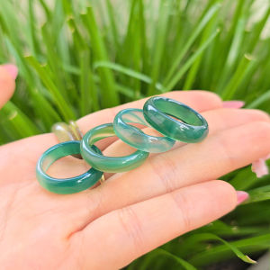 Q2030 Nhẫn Ngọc Agate xanh lá bản dày xanh đậm hợp Mộc & Hoả - Phong Thuỷ TUDO