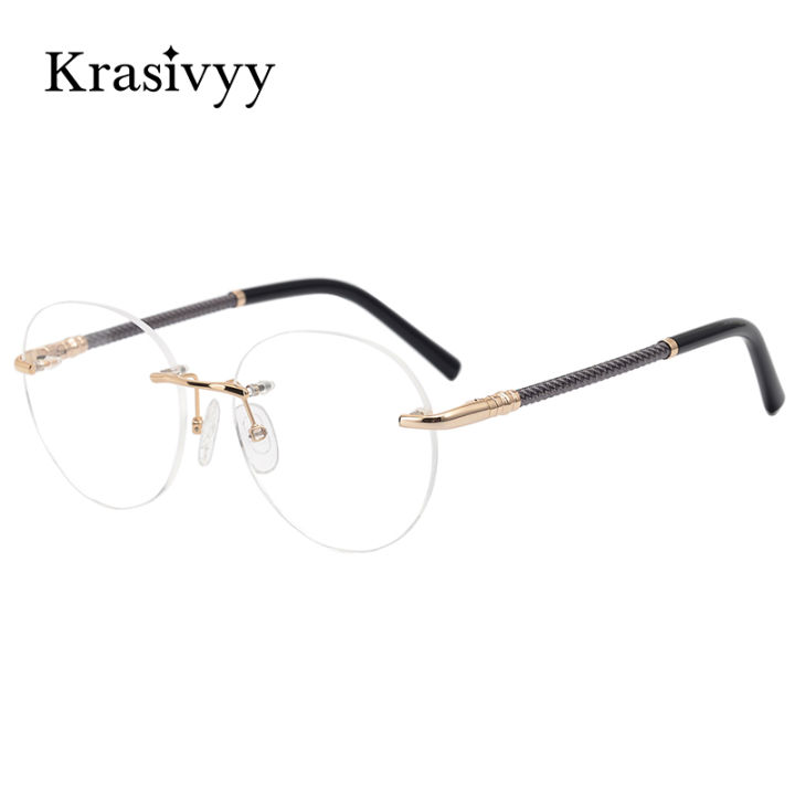 Krasivyy Rimless Glasses Frame Women Pure Titanium Myopia Optical Prescription Eyeglasses Men 2021 New Vintage Round Eyewear