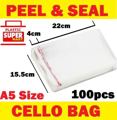 【100pcs/Pack】【15.5cm x 22cm】A5 Size Clear Transparent Cello OPP Self Adhesive Peel Seal Poly Plastic Bags