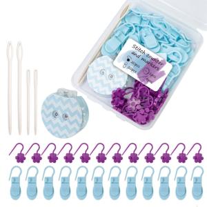 มาร์กเกอร์เย็บล็อคพลาสติก40ชิ้นพร้อมเคาน์เตอร์ถักและจักรเย็บผ้า4ชิ้นสำหรับโครงการหัตถกรรมเส้นด้ายโครเชต์