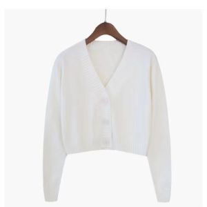 Womens Knitted Cotton V-neck Crop Top Long Sleeve Cardigan fashion Croptops Cardigans for Women for sale