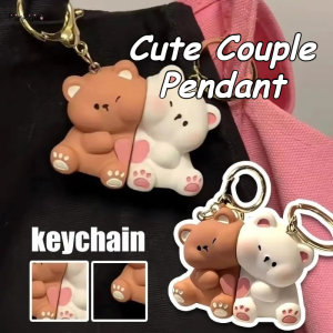 2 PCS/Set Magnetic Huggable Heart Shaped Bear Keychain Cute Cartoon Bag Pendant Decoration Couple