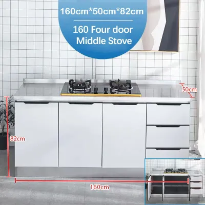 Ready Stock！White Industrial Kitchen Pantry Cabinet Stainless Steel Sink Stove Cabinet Table Top Gas Kichen Cabinet Kabinet Sinki Almari Dapur Murah Gas Perabot Rumah 橱柜