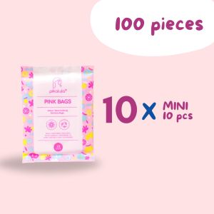Pikalula Pink Bags (10pcs/pack) Fruity Scented Sanitary Disposal | Feminine Hygiene Pad Waste Disposable Bag Odour Neutralising Disposal Easy to Tie School Travel Scented Biodegradable