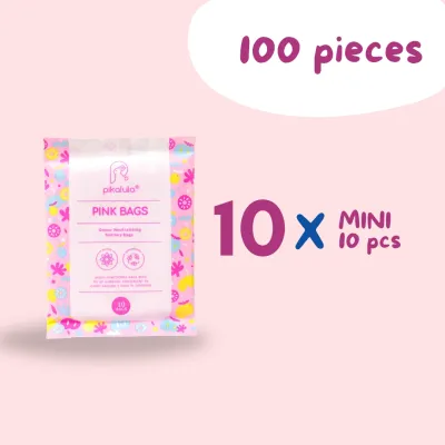 Pikalula Pink Bags (10pcs/pack) Fruity Scented Sanitary Disposal | Feminine Hygiene Pad Waste Disposable Bag Odour Neutralising Disposal Easy to Tie School Travel Scented Biodegradable