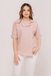 RIMINI - Blouse Wanita Elegan Lengan Pendek Asymmetrical Collar Size S-L - Enzy Top CO7012