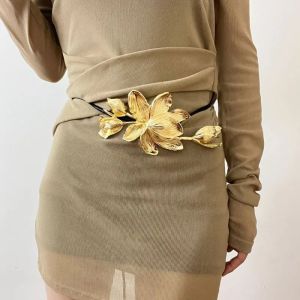 FIRST Vintage Golden Tulip Belt Adjustable Alloy Metal Flower Waist Chain Fashion Jeans Decor Exaggerated Belt Women