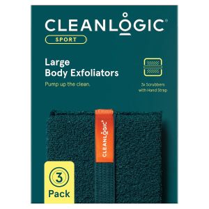 Cleanlogic Sport Large Exfoliating Body Scrubber (4.5 x 6.1 in) – Deep Cleansing Shower Exfoliator for Athletes Fast-Drying Dead Skin Remover for Full Body – 3 Count Value Pack