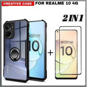 Promo Paket 2 in 1 Case Armor Fusion Shockproof Transparent Realme C67 4G 2023 / Realme C55 NFC / Realme 10 4G / Realme C33 / Realme C21y / Oppo A17 / Oppo A17k 2022 + Anti Gores Layar Tepi Hitam