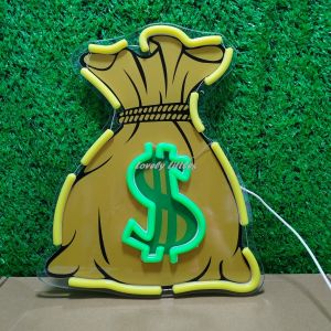 ป้ายไฟนีออน ป้ายไฟ ถุงเงิน ไฟประดับตกแต่ง ป้ายไฟสำรับตกแต่งหน้าร้าน