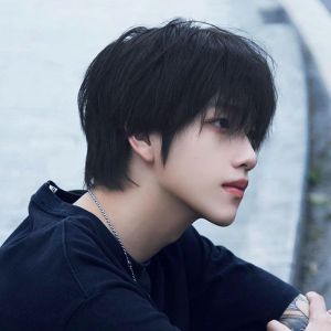 Wig lalaki maikling tuwid na buhok Korean differential durog takip araw araw ay maaaring maging oblique bangs maikling buhok makatotohanang guwapo buong takip sa ulo