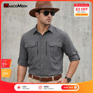MAGCOMSEN Đàn ông UPF 50 + Áo sơ mi chở hàng Safari Nhanh khô Lưới thoáng khí Dài tay Túi Zip Ngoài trời Đi bộ đường dài Câu cá Áo khoác 2026