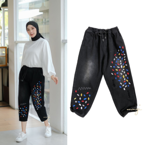 Baggy Pants Wanita Kekinian Celana Bagy Korean Style Denim Wash LEAFY