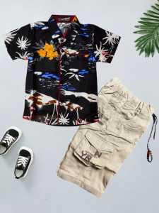 Setelan Set Kemeja Anak Laki-Laki Motif Palma dan Celana Cargo Pendek - Banyak Pilihan Warna