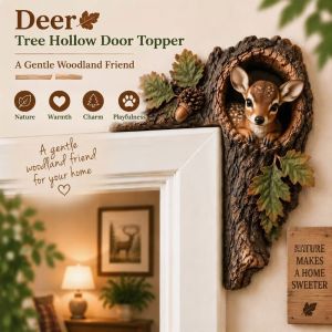 OUREAL Gỗ trang trí cửa hình cây rỗng Chipmunk Vân vỏ cây 2D Khung trang trí cửa rỗng hình cây động vật Quà tặng Trang trí cửa hình lá sồi và quả sồi Trang trí góc cửa hình động vật