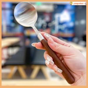 yangyuhua Stainless Steel Soup Spoon Creativity Portable Wood Grain Spoons For Ice Cream Dessert Scoops Tablespoon Kitchen Accessories