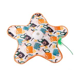 DECALE Auto-Rotating Disc Cat Hide and Seek Toy Motion Sensing Built-in Feathers Electric Cat Toy Easy Assembly Touch Activated Automatic Cat Teaser Pet Play