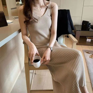 [Malaysian stock] 🔥 Sling Dress Spring and Autumn Temperament Knitted Vest Mid Length Inner Bottoming Dress