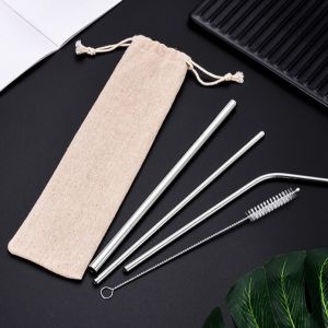 Set Sedotan Stainless Steel 5 in 1 / Sedotan Reusable Stainless Straw / Sedotan Bubble Sedotan Bengkok Sikat Sedotan Stainless Steel