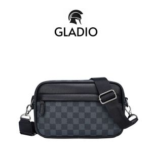 GLADIO Tas Selempang Pria Ageru Hitam Kulit Motif Kekinian Kasual Sling Bag Terbaru Branded GLD016B5