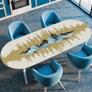 Waterproof Oval Table Cover Oil-Proof Elastic Kitchen Dining Party Tablecloth Table Covers Outdoor Courtyard Home Decor