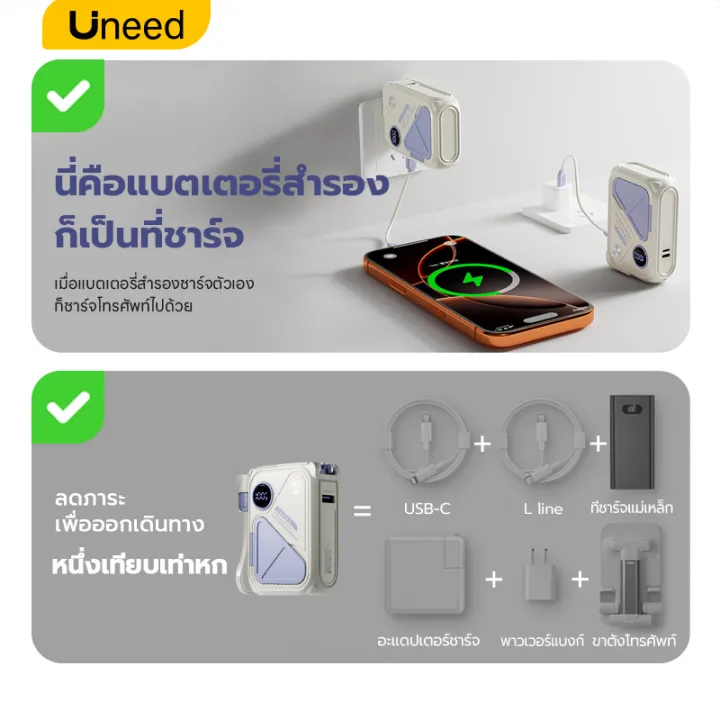 🔥[QI2+CCC] UNEED Powerbank แบตสํารอง พาวเวอร์แบงค์ 20000mAh 30000mAh ...