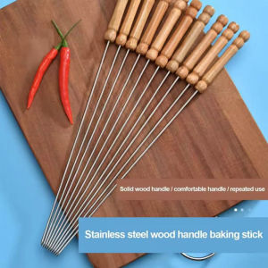 10 Pcs 16 Inch Kabob Skewer with Wood Handle for Bbq Camping Cookware Campfire Grill Cookingstainless Steelmetal Skewers for Kabobs with Wood Handle