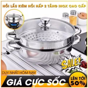 Nồi hấp inox 2 tầng cách thủy đa năng