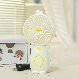 QSHL0780 Kipas Tangan Mini Karakter Bebek Kipas Angin USB Cas Ulang Bisa Di Genggam Dan Duduk