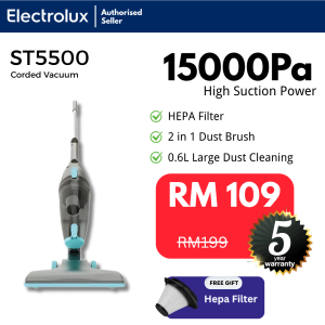 Electrolux ST5500 / N-X7 High-Efficiency Corded Canister Vacuum Cleaner with Strong Suction Power