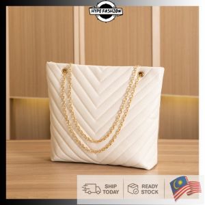 Hype Fashion 🌈 Ready Stock 🌈 2023 Korean Womens large chain tote bag  V pattern embroidery thread shoulder summer and autumn new shopping bag