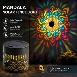 Solar Powered Mandala Pattern Wall Lamp Waterproof Landscape Light For Garden Lawn Courtyard Decor
