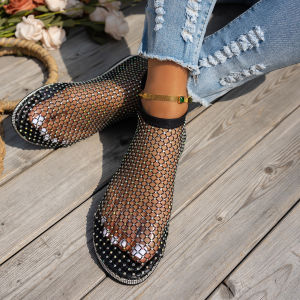 [Free Shipping] Plus-Size WomenS Sandals 2025 Fishnet Socks Hollow Low-Heel Flat Sandals For Women