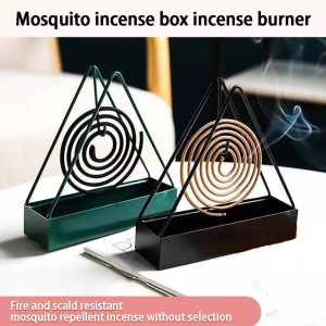 BLIVO Anti-Mosquito Coil Holder with Tray Creative Wrought Iron Triangular Shape Mosquito Repellent Incense Rack