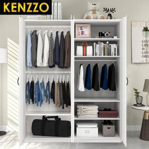 FREE DELIVERY !! KENZZO : 4 Door multifunctional wooden wardrobe/ multifunctional wardrobe WITH 3 hanging pole