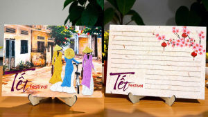 COMBO 5 Thiệp Noel Thiệp Tết Thêu Nghệ Thuật Áo Dài Việt Nam làm quà tặng cao cấp (Thiệp để bàn)