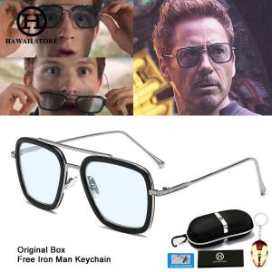 Hawaii Collection Fashion Avengers Tony Stark Flight 006 Style Sunglasses Men Square Aviation Brand Design Sun Glasses Silver Frame Blue Lens