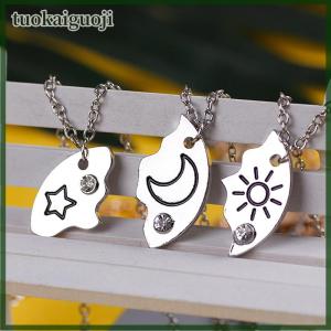 tuokaiguoji 3Pieces New Round Sun Star Moon Pendant Necklace Fashion Best Friend Forever Friendship BFF Men And Women Charm Chokers 2023