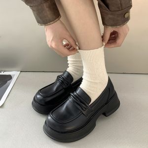 Giày Loafer đế cao phối đai xoắn bản da lì đế mềm giày Lolita phong cách Hàn Quốc nhẹ nhàng