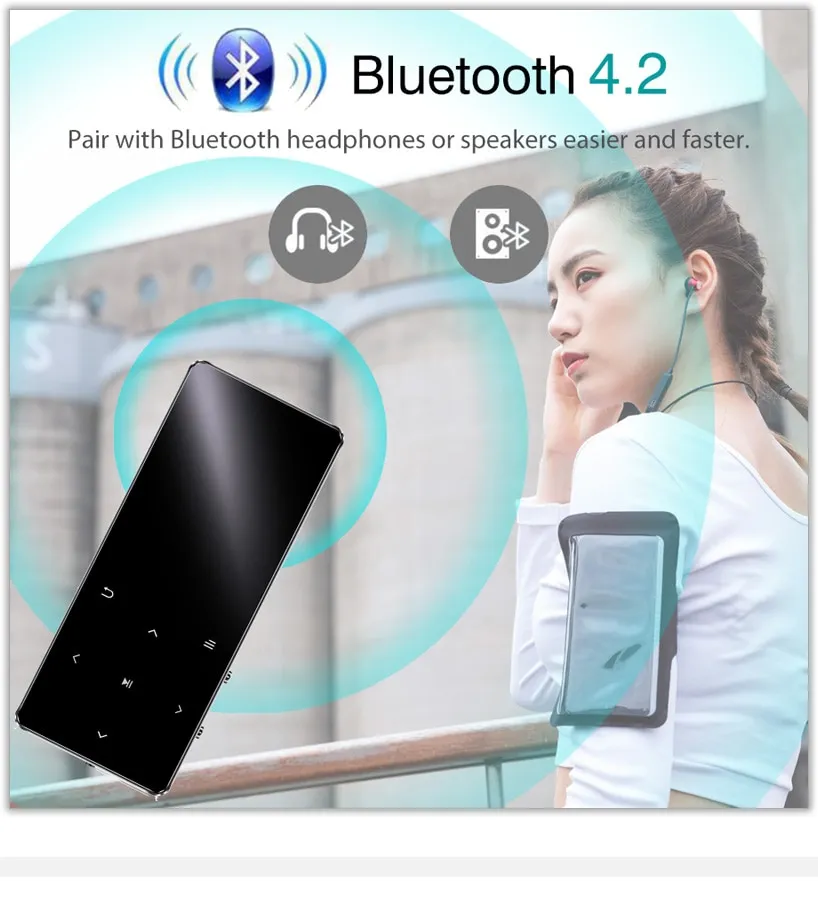 MP3/MP4 Player With Bluetooth 5.0 Built-in Speaker Touch Key FM Radio Video  Play E-book HIFI Metal Mini Walkman Supports TF Card