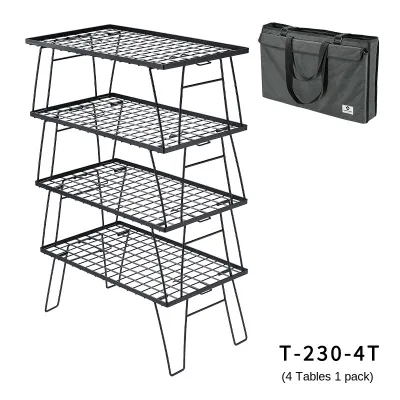 Campingmoon T-230 Series Modular Portable Folding Table Black Iron Stainless Steel Stackable Storage Rack Foldable Metal Table Outdoor Camping Hiking Travel Picnic Multi-Purpose Heavy Duty Original Camping Moon