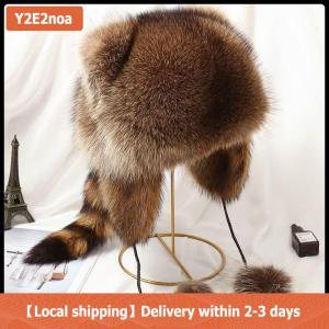 【Local shipping】 Dễ Thương Raccoon Đuôi Sang Trọng Cap Phụ Nữ Mùa Đông Windproof Dày Ấm Tai Thời Trang Ngoài Trời Tai Flaps Máy Bay Ném Bom Hat Nga Hat