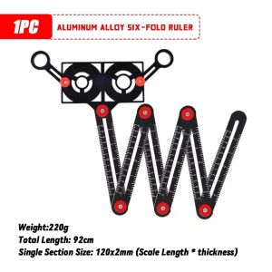 FLORI 1Pcs Aluminium Alloy Multi Angle Ruler Finder Perforated Mold 6/9/12 Folds Measuring Ruler Tile Hole Locator Drill Guide Template Tool