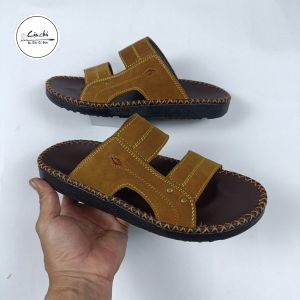 Dép nam da thật  Dép nam quai ngang da bò quai thoáng đơn giản đế đúc mặt lõm may viền