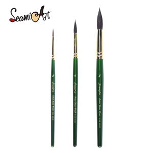SeamiArt 1pc Artist Pointed Round Sable Squirrel Brush Short Green Handle Painting Brush For Watercolor