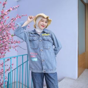 JAKET WANITA - JAKET JEANS WANITA -ANNA JAKET JEANS - ATASAN WANITA - JAKET JEANS- JAKET JEANS OVERSIZE - KOREAN STYLE