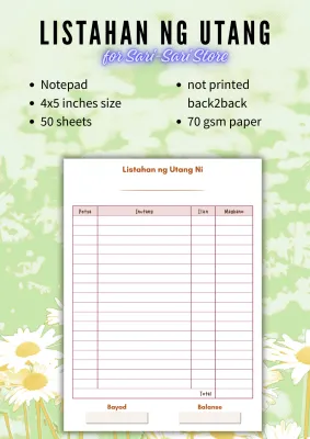 Listahan ng Utang Sari-sari Store Notepad 50 sheets 4x5 inches size