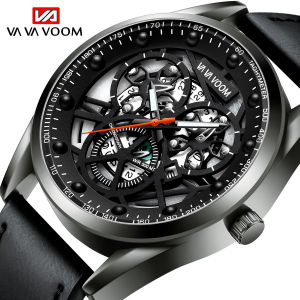 Racing Hollow Sport Date Waterproof Quartz Leather Wrist Men Watch Jam Tangan Lelaki