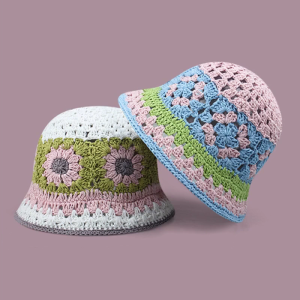 Crochet Bucket Hat for Woman Teenagers Outdoor Foldable Commute Fisherman Hat Wide Brim Spring Summer Anti-Uv Hat