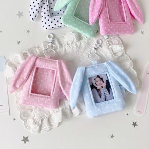 GJURD Hanging Decoration Polka Dot Photocard Holder with Keychain Rabbit Ears Photo Photocard Frame Cloth Card Cover Picture Idol Card Display Protector Student Friends